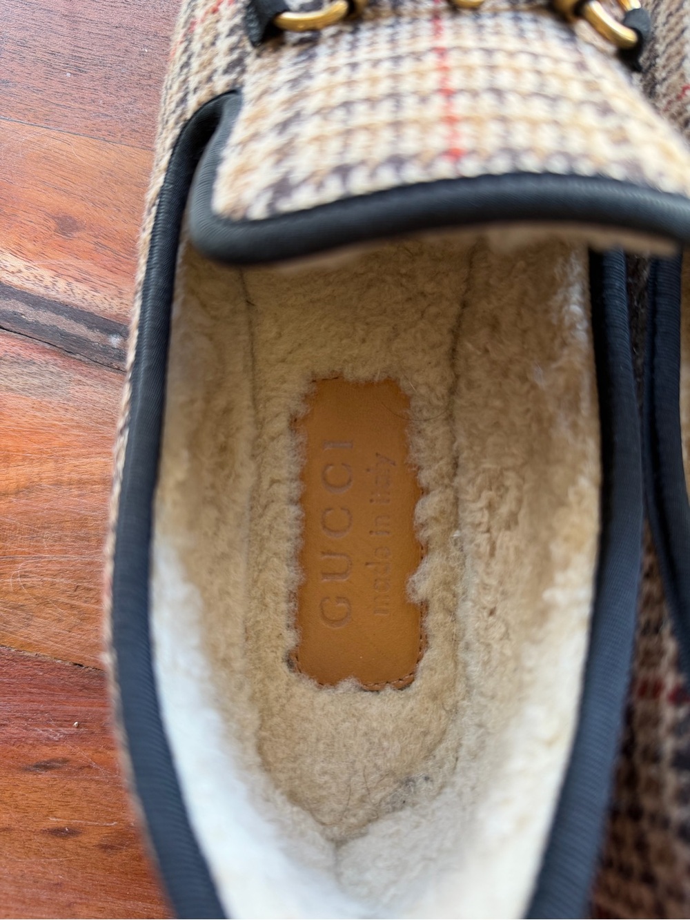 Gucci Beige/Brown Plaid Wool Horsebit Loafers - Picture 6 of 8